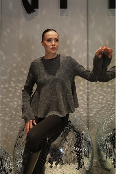 Havoş Smoked Peplum Sequin Glitter Sweater