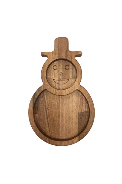 GOLDENWOODEN Christmas Presentation Plate Christmas Snowman Natural Wooden Cookie Plate (Beech / Hawthorn)(1 Piece)
