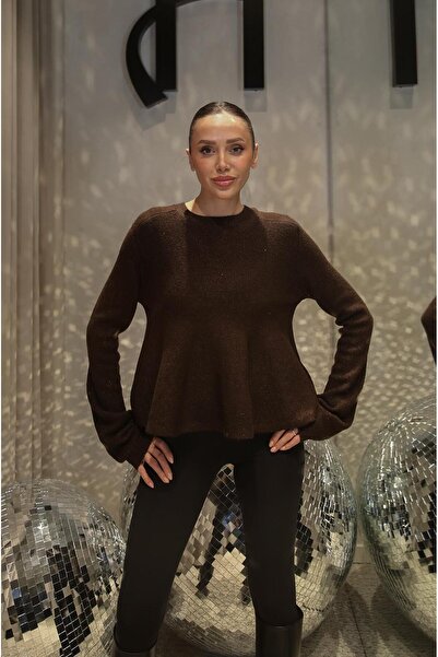 Havoş Brown Peplum Sequin Glitter Sweater