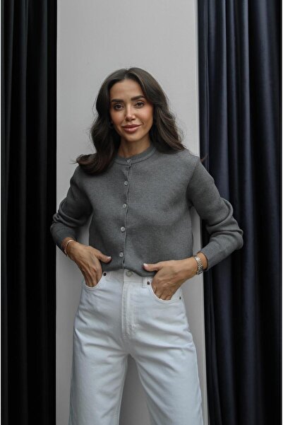 Havoş Gray Alona Crew Neck Cardigan