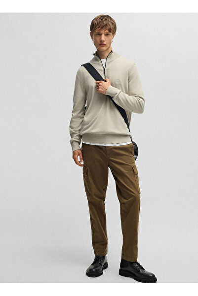 BOSS Fermuarlı Yaka Regular Fit Ekru Erkek Kazak Kanobix_S