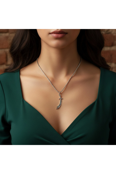 Alooya Zülfikar Ya Ali Kılıcı Gümüş Kaplama Örme Zincir Kolye