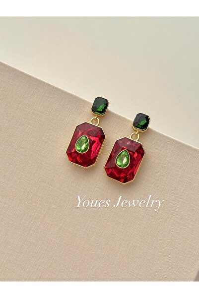 YOUES JEWELRY Çelik Büyük Baget Taşlı Sallantılı Küpe