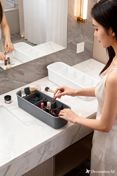 Transformacion 5-секційний органайзер для ванної кімнати та косметики, сірий та білий, набір з 2 штук, органайзер для стільниці 722442