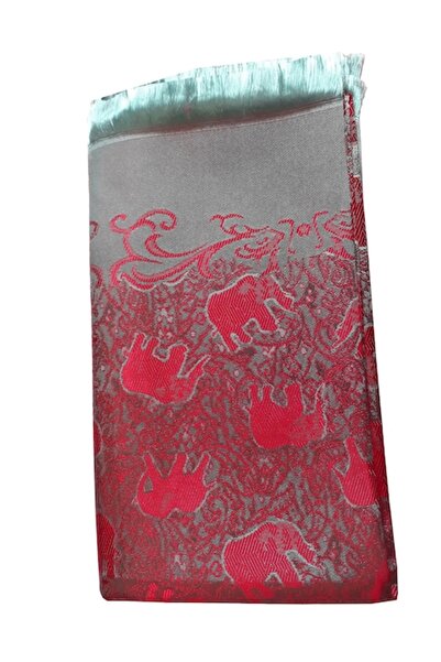 Lakshmi - Luxury Oriental Silk Scarf, metallic light blue with burgundy, 160 x 60 cm