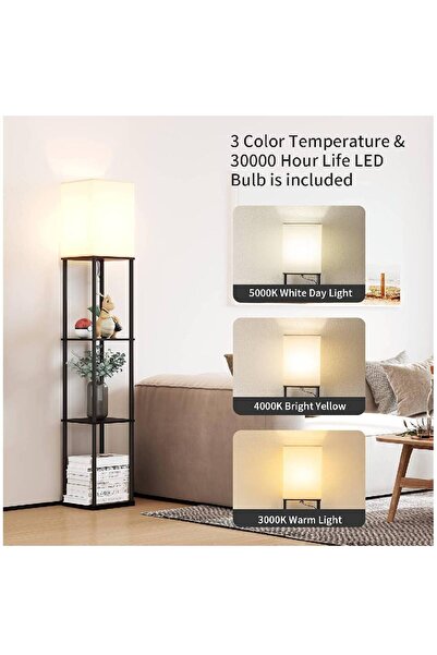 XIUWOO 3-Tier Floor Lamp with Shelves, Modern 3-Color Temperature, LED Included