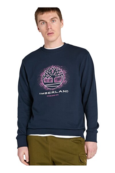 Timberland TB0A5MC74331-Front Seasonal Graphic Mavi Yuvarlak Yaka Regular Fit Desenli Erkek Sweatshı