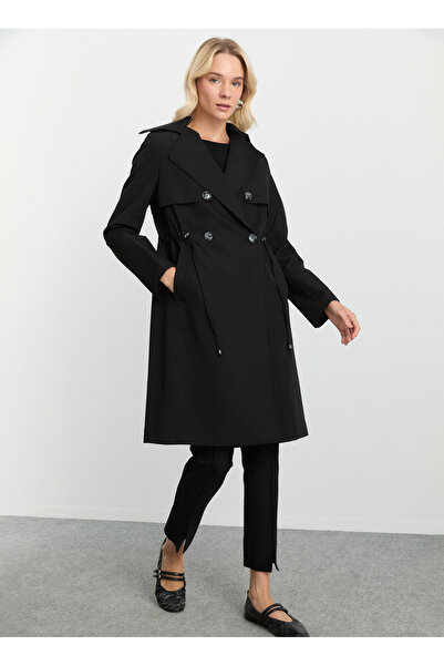 Selen Siyah Kadın Standart Trençkot 25KSL9511