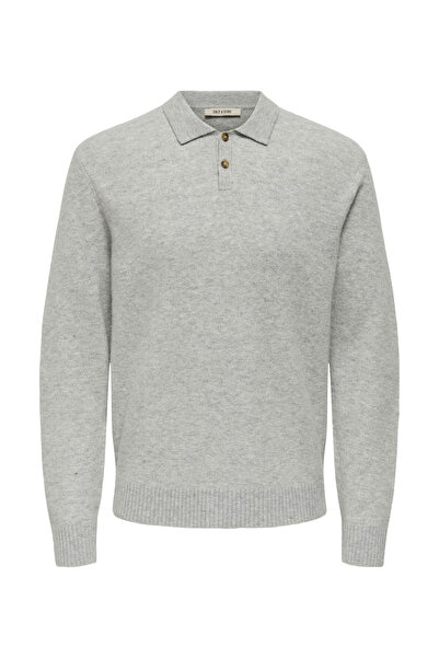 Only & Sons Сірий чоловічий звичайний светр ONSJAY REG LS POLO KNIT