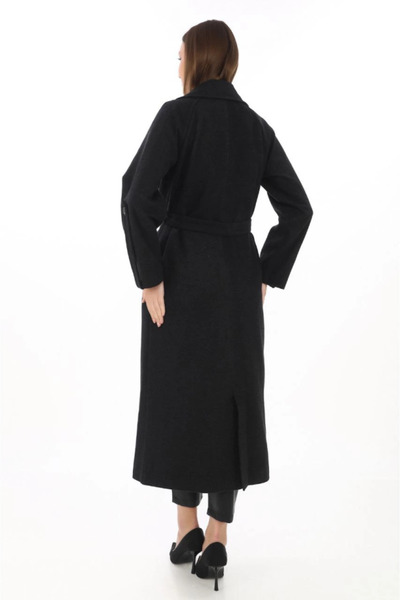 eryvon Vi̇be Uni̇co Long Cashmere Coat – Woolen Woven Cashmere Fabric, Kr Double-Breasted Aka, Belted Lined Hijab Compatible