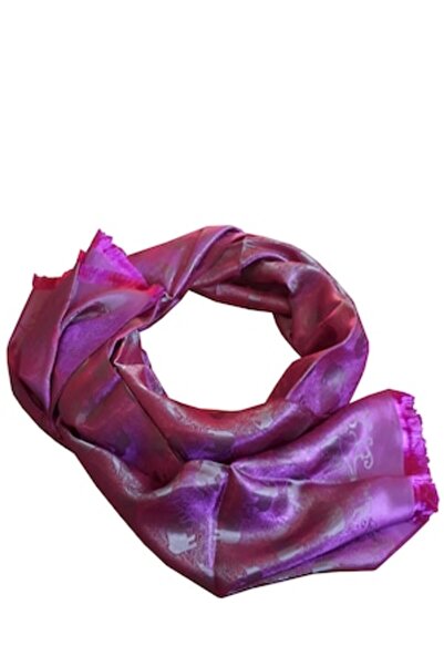 Lakshmi Luxury Oriental Silk Scarf, Fuchsia with Elephants, 160 x 60 cm