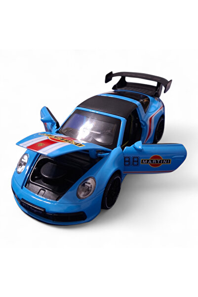 Vision XXI PORSCHE 911 TARGA metal model, Die-Cast, Scale 1:32, lights and sounds, 15 cm, blue