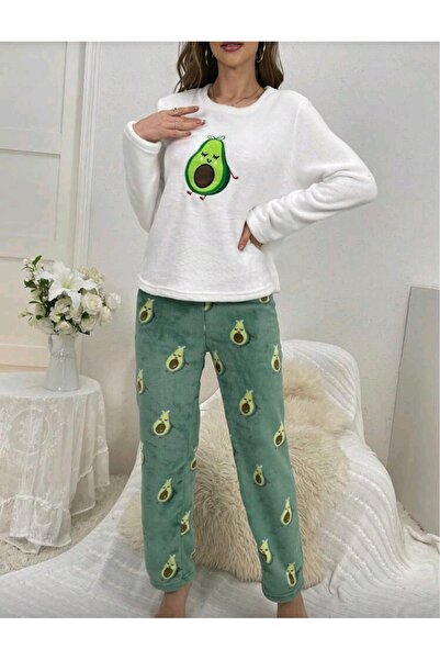 RANO-BOUTİQUE طقم بجاما خريفية دافئة اكمام طويلة مطرز بنقشة