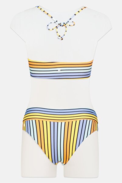 Hurley Women 2 Piece Stripe Bikini Top And Bottom, Yellow/Blue Combo