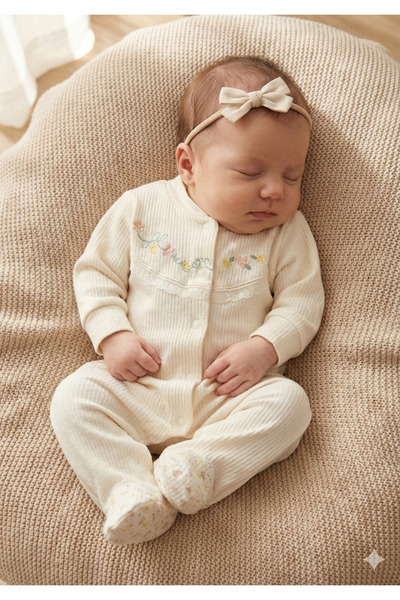 Gaye Bebe %100 Pamuk Çiçekli Fitilli Yumuşak Tulum