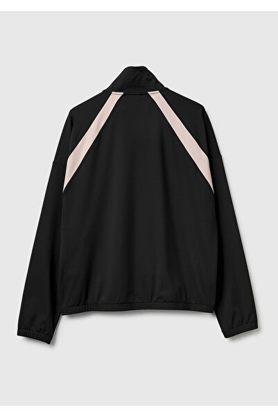 United Colors of Benetton Women's black multi-color zip-up Mock Neck jacket