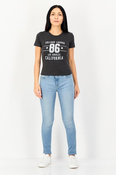 Brave Soul Women Crew Neck Short Sleeve Graphic Print T-Shirt, Charcoal