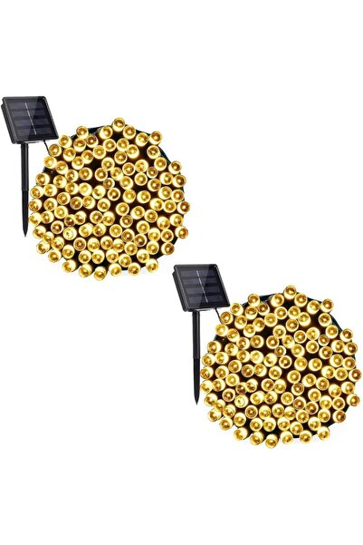 Yuwell YU WELL، عبوتان من مصابيح سلسلة تعمل بالطاقة الشمسية، بطول 30 مترًا، 300 مصباح LED (إجمالي 60 مترًا، 600 مصباح LED)، لون أبيض دافئ