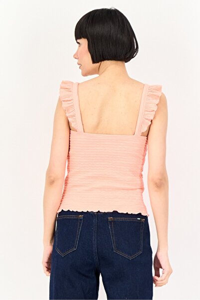 PROMOD Women Square Neck Sleeveless Textured Tank Top, Coral