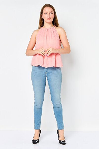 PROMOD Women Round Neck Sleeveless Plain Tank Top, Pink