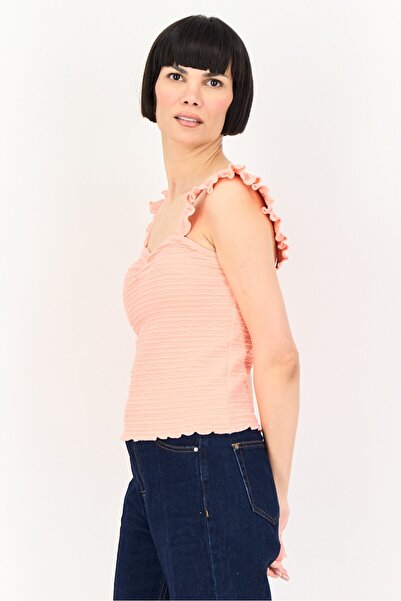 PROMOD Women Square Neck Sleeveless Textured Tank Top, Coral