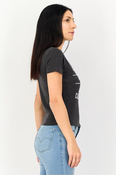 Brave Soul Women Crew Neck Short Sleeve Graphic Print T-Shirt, Charcoal