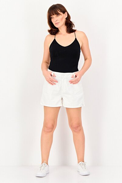 PROMOD Women Regular Fit Solid Denim Shorts, White