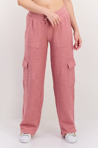 Roxy Women Regular Fit Fleece Wide Pants, Mauve