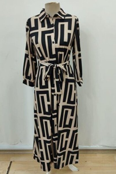 Mossta Μακρύ φόρεμα με μονόχρωμο μπλουζάκι με κουμπιά μπροστά - κίτρινο