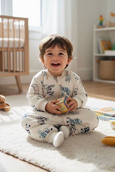 Minigimin Cicileri My Little One's Zebra Patterned Boys' Winter Sleeping Bag - Cream