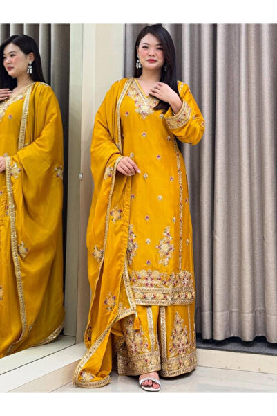 MYSMAR بلوزة ووشاح من حرير شينون أصفر - HRT4152 | أصفر