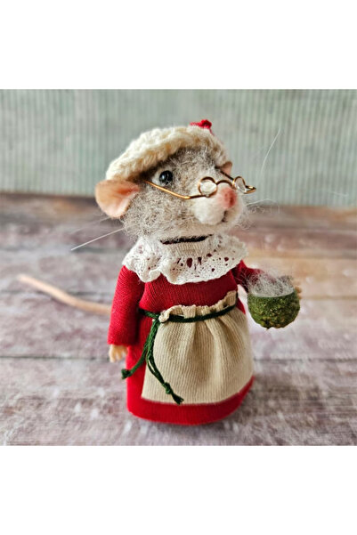 NO BRAND زينة عيد الميلاد مصنوعة من فأر صنوبري، على شكل مئزر أبيض