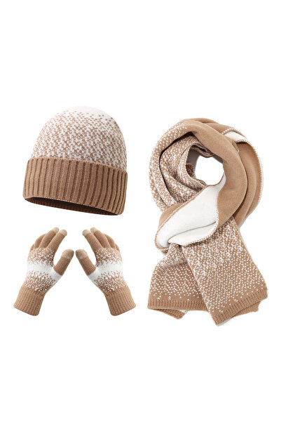 NO BRAND Winter wool hat set for adults (hat + scarf + gloves), gradient with...