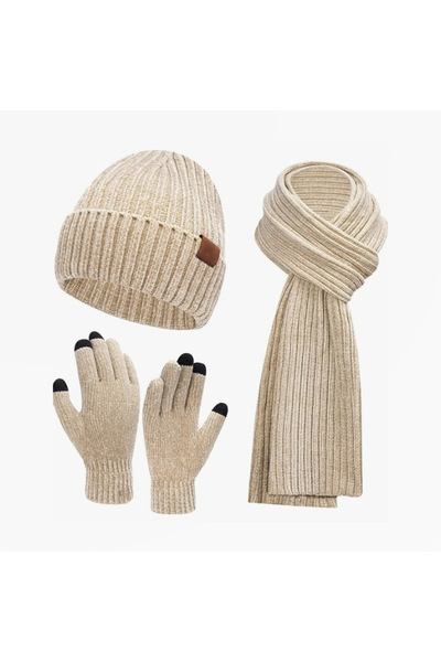 NO BRAND طقم قبعات شتوية نسائية (غطاء رأس + وشاح + قفازات) القبعة: 24 × 22 سم...