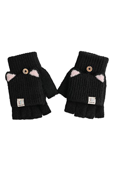 NO BRAND Children's warm autumn-winter gloves, knitted wool, with half-finger...