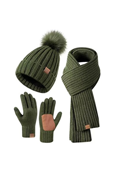 NO BRAND Women's winter hat, scarf and gloves set, including a hat with a pom...