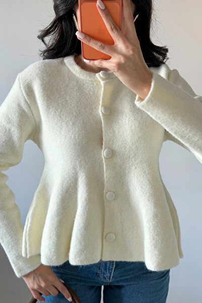 Eka Women's Ecru Skirt Flared Knit Cardigan 1014-2525