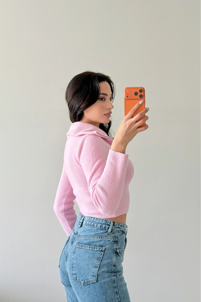 Eka Pulover crop roz pentru femei 1014-2022