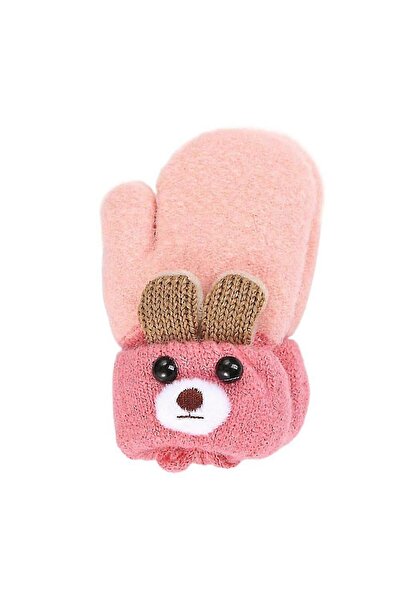 NO BRAND Children's gloves with cartoon characters, knitted gloves, light pink
