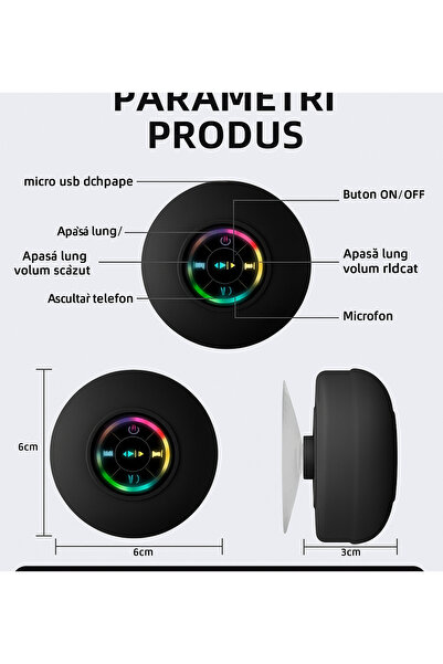 OEM Portable waterproof Bluetooth speaker with suction cup, built-in microphone and RGB LED lights
