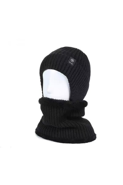 NO BRAND Warm knitted set of hat and cap with fleece lining, cotton wool hat ...