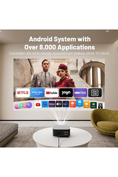 ZOOMCAT Netflix certified Android E1 video projector, WiFi 6, 25,000 lm, 4K