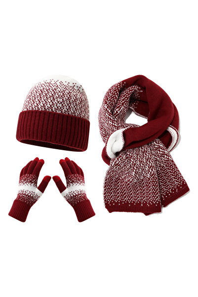 NO BRAND Winter wool hat set for adults (hat + scarf + gloves), gradient snow...