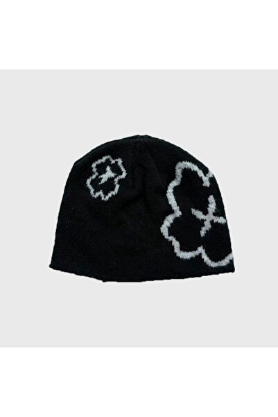 NO BRAND Knitted hat made of a wool blend jacquard fabric, combined with a so...