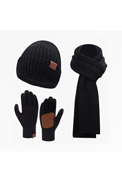 NO BRAND Men's winter warm hat set for adults: hat + scarf + gloves (touchscr...