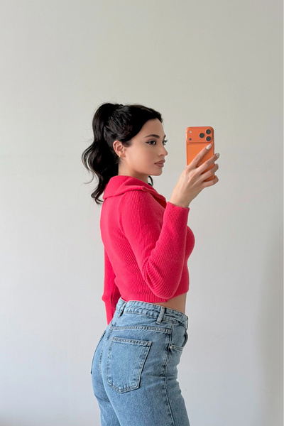 Eka Pulover crop fucsia pentru femei 1014-2022