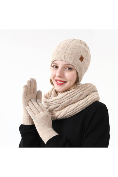 NO BRAND Three-piece winter set - hat, scarf and gloves with fleece lining fo...
