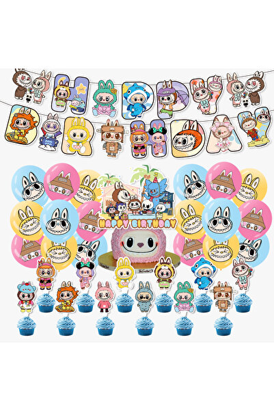 NO BRAND تتضمن مجموعة زينة عيد الميلاد Labubu مجموعة واحدة من الأعلام الورقية...