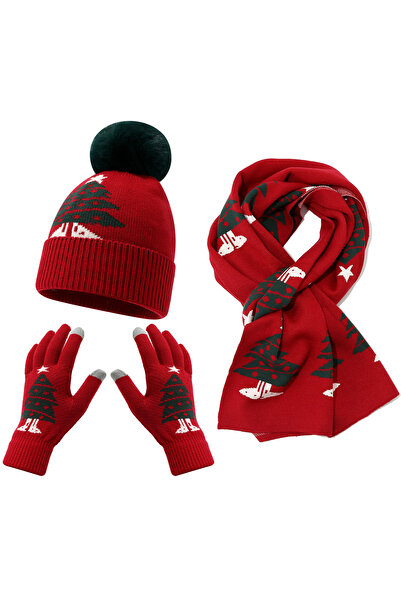 NO BRAND Children's Christmas tree, knitted woolen hat, scarf and gloves, war...