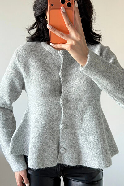 Eka Women's Gray Skirt Flounce Knitwear Cardigan 1014-2525